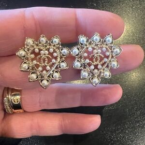 CHANEL Gold and Silver Pearl Earrings